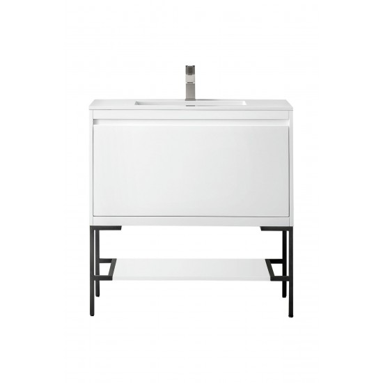 Milan 35.4" Single Vanity Glossy White Matte Black w/Glossy White Composite Top