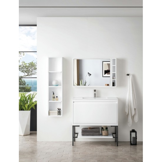 Milan 35.4" Single Vanity Glossy White Matte Black w/Glossy White Composite Top