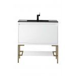 Milan 35.4" Single Vanity White Radiant Gold w/Charcoal Black Composite Top