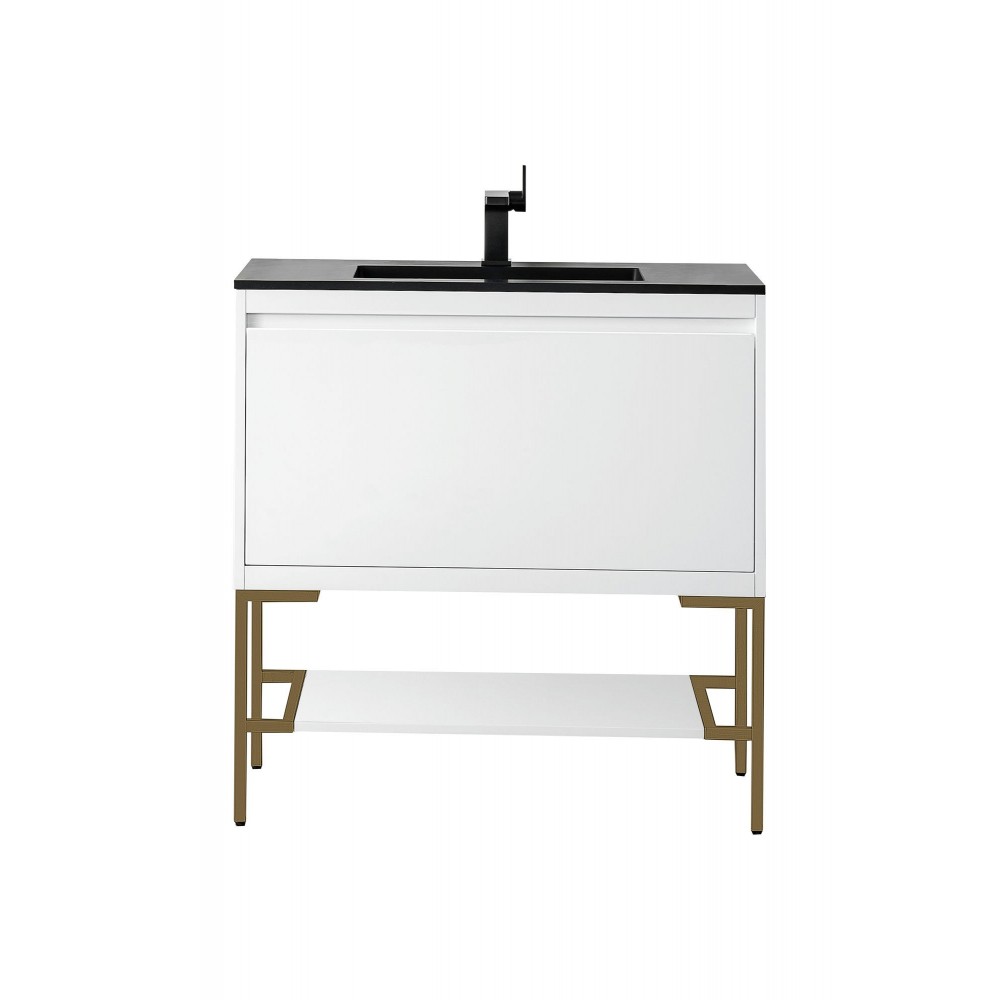 Milan 35.4" Single Vanity White Radiant Gold w/Charcoal Black Composite Top Milan 35.4" Single Vanity White Radiant Gold w/Charcoal Black Composite Top