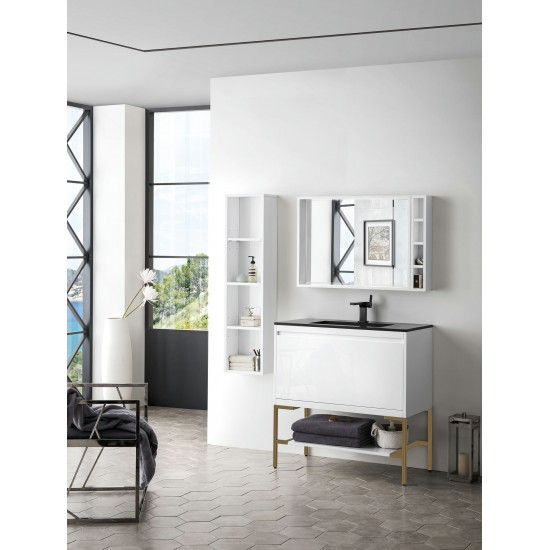 Milan 35.4" Single Vanity White Radiant Gold w/Charcoal Black Composite Top