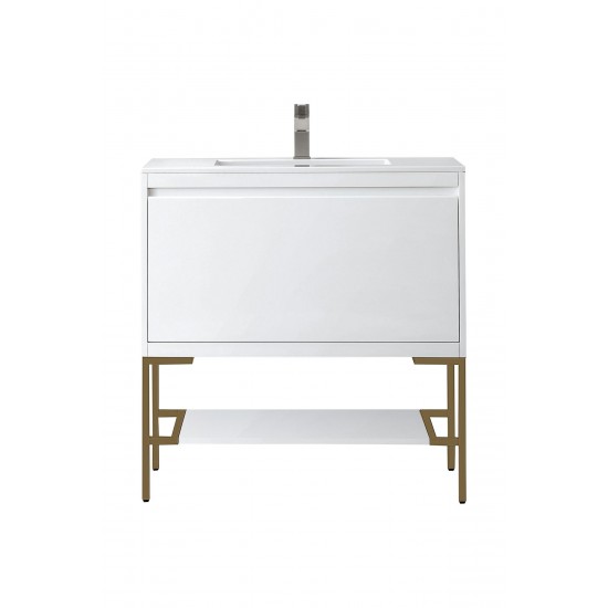 Milan 35.4" Single Vanity Glossy White Radiant Gold w/Glossy White Composite Top