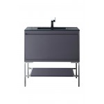 Milan 35.4" Single Vanity Modern Grey Nickel w/Charcoal Black Composite Top