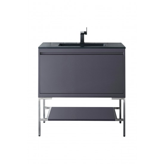 Milan 35.4" Single Vanity Modern Grey Nickel w/Charcoal Black Composite Top