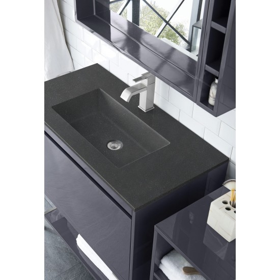 Milan 35.4" Single Vanity Modern Grey Nickel w/Charcoal Black Composite Top