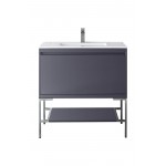 Milan 35.4" Single Vanity Modern Grey Glossy Nickel w/Glossy White Composite Top