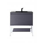 Milan 35.4" Single Vanity Modern Grey White w/Charcoal Black Composite Top