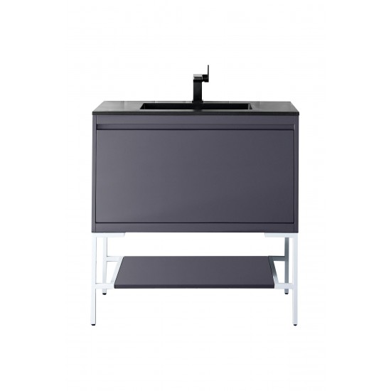 Milan 35.4" Single Vanity Modern Grey White w/Charcoal Black Composite Top