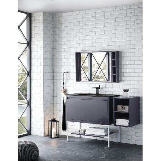 Milan 35.4" Single Vanity Modern Grey White w/Charcoal Black Composite Top