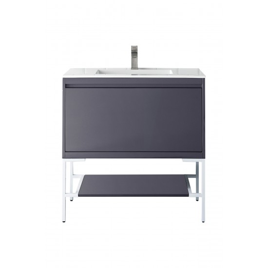 Milan 35.4" Single Vanity Modern Grey White w/ White Composite Top