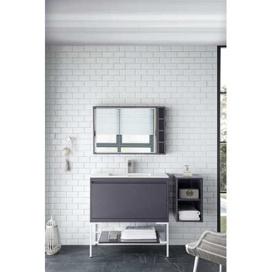 Milan 35.4" Single Vanity Modern Grey White w/ White Composite Top