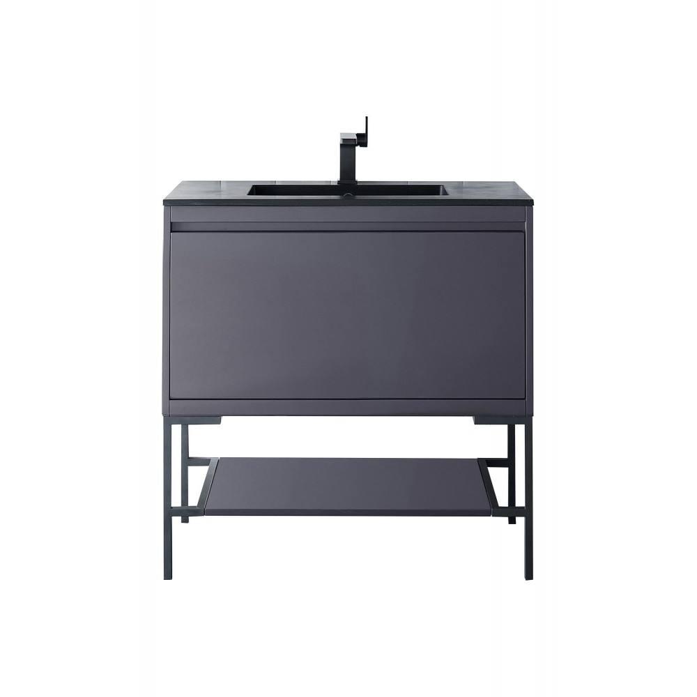 Milan 35.4" Single Vanity Modern Grey Black w/Charcoal Black Composite Top