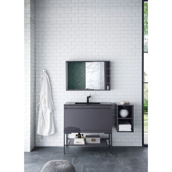 Milan 35.4" Single Vanity Modern Grey Black w/Charcoal Black Composite Top