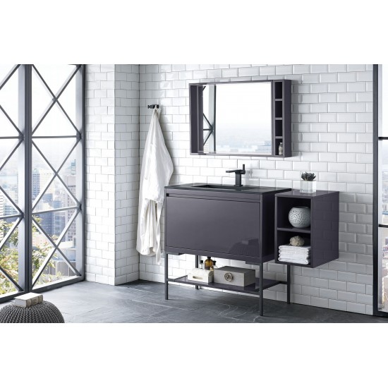 Milan 35.4" Single Vanity Modern Grey Black w/Charcoal Black Composite Top