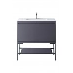 Milan 35.4" Single Vanity Modern Grey Glossy Black w/Glossy White Composite Top