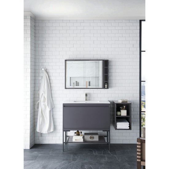 Milan 35.4" Single Vanity Modern Grey Glossy Black w/Glossy White Composite Top