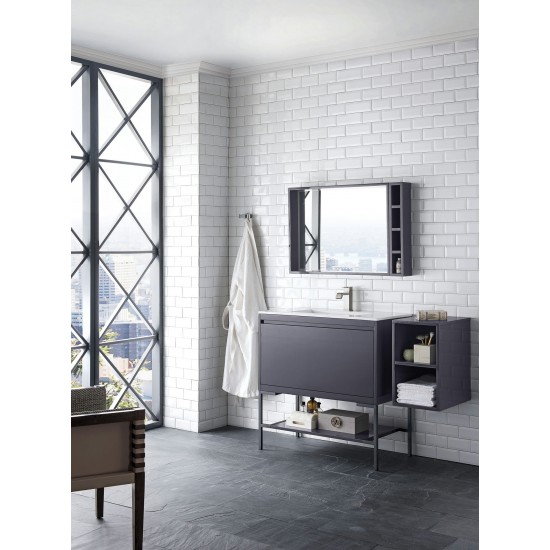 Milan 35.4" Single Vanity Modern Grey Glossy Black w/Glossy White Composite Top