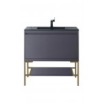 Milan 35.4" Single Vanity Modern Grey Radiant Gold, Charcoal Black Composite Top