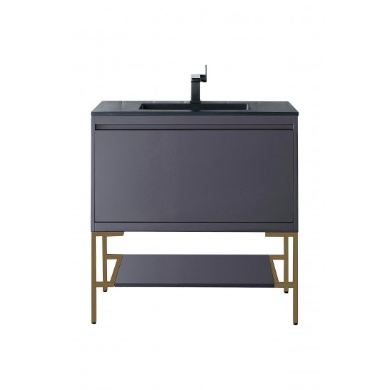 Milan 35.4" Single Vanity Modern Grey Radiant Gold, Charcoal Black Composite Top