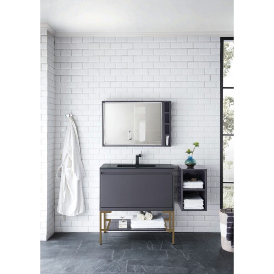 Milan 35.4" Single Vanity Modern Grey Radiant Gold, Charcoal Black Composite Top