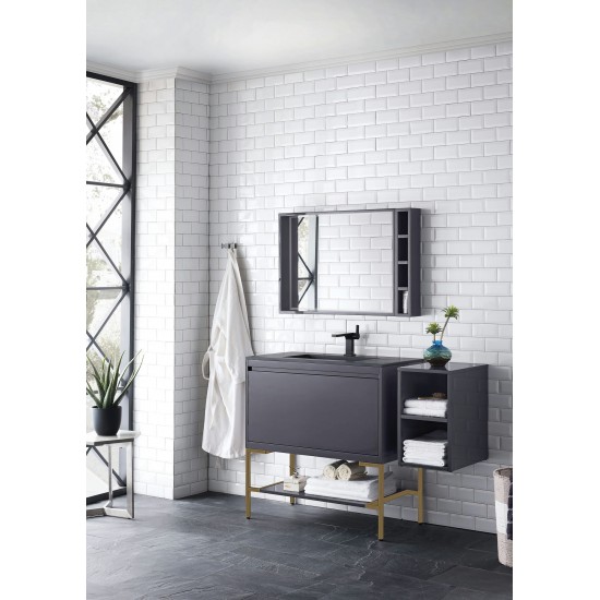 Milan 35.4" Single Vanity Modern Grey Radiant Gold, Charcoal Black Composite Top