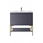 Milan 35.4" Single Vanity Modern Grey Radiant Gold w/ White Composite Top