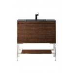 Milan 35.4" Single Vanity Mid Century Walnut Nickel w/ Black Composite Top