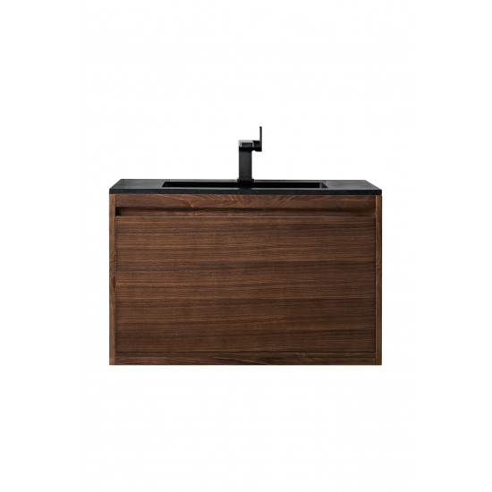 Milan 35.4" Single Vanity, Mid Century Walnut w/Charcoal Black Composite Top