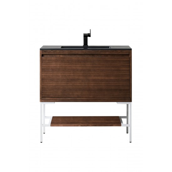 Milan 35.4" Single Vanity Mid Century Walnut White, Charcoal Black Composite Top