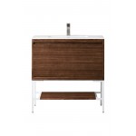 Milan 35.4" Single Vanity Mid Century Walnut White w/ White Composite Top
