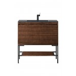 Milan 35.4" Single Vanity Mid Century Walnut Black, Charcoal Black Composite Top