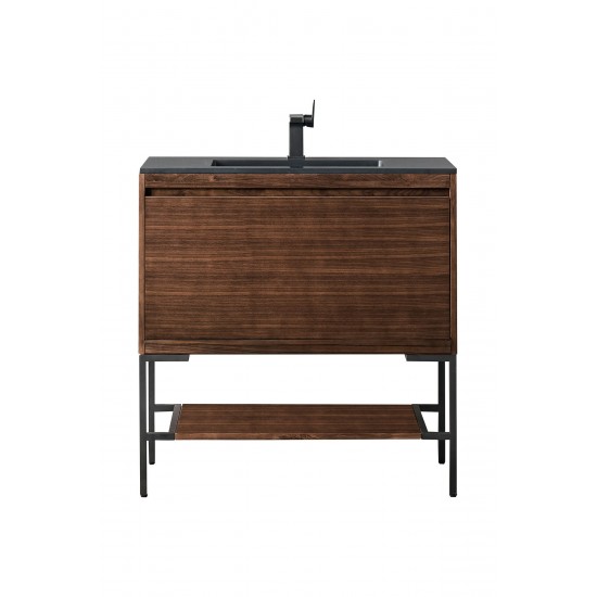 Milan 35.4" Single Vanity Mid Century Walnut Black, Charcoal Black Composite Top