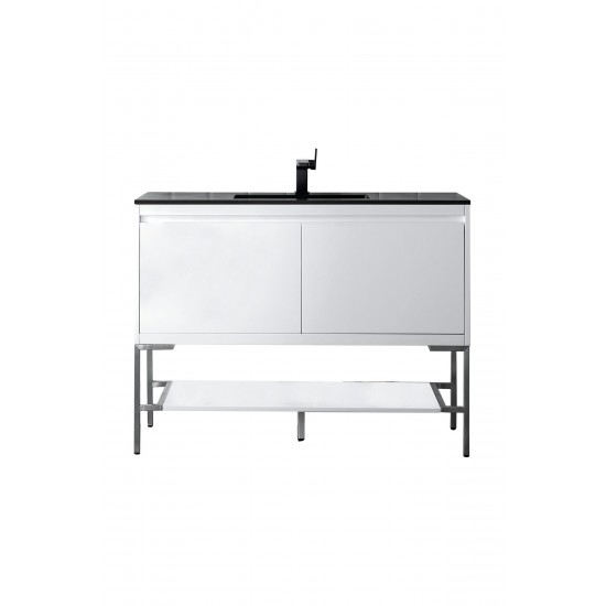 Milan 47.3" Single Vanity Glossy White Nickel w/Charcoal Black Composite Top