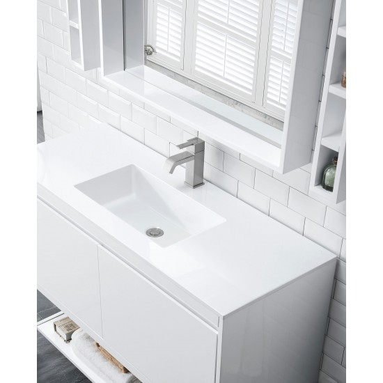 Milan 47.3" Single Vanity Glossy White Nickel w/Glossy White Composite Top