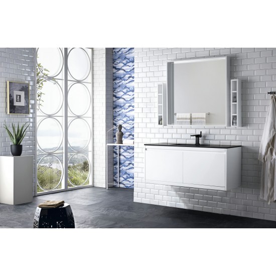 Milan 47.3" Single Vanity Cabinet, Glossy White w/Charcoal Black Composite Top