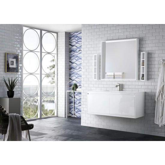 Milan 47.3" Single Vanity Cabinet, Glossy White w/Glossy White Composite Top