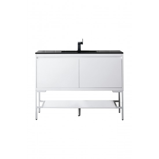 Milan 47.3" Single Vanity White White w/Charcoal Black Composite Top