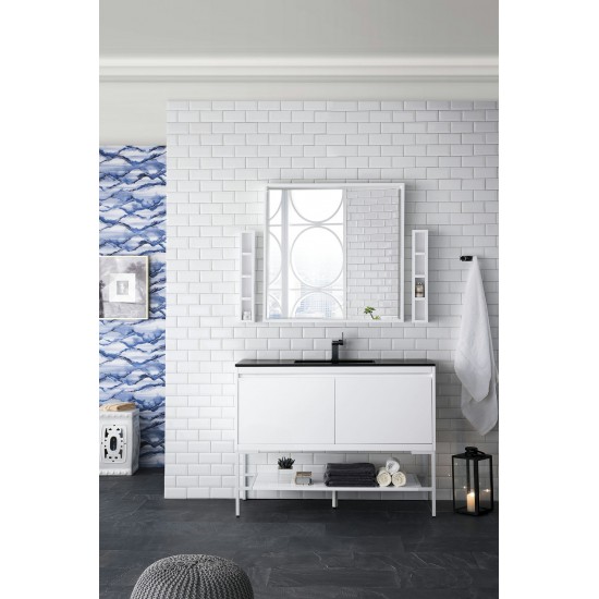 Milan 47.3" Single Vanity White White w/Charcoal Black Composite Top