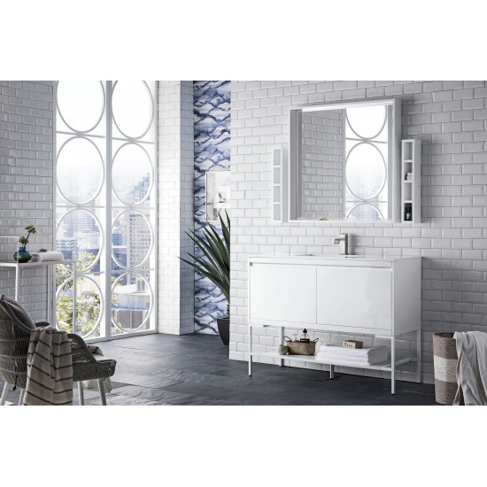 Milan 47.3" Single Vanity Glossy White Glossy White w/Glossy White Composite Top