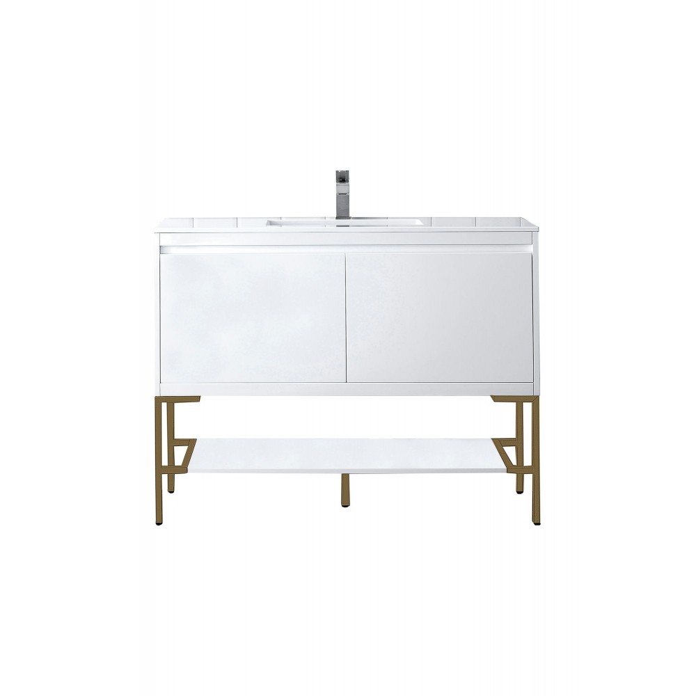 Milan 47.3" Single Vanity Glossy White Radiant Gold w/Glossy White Composite Top