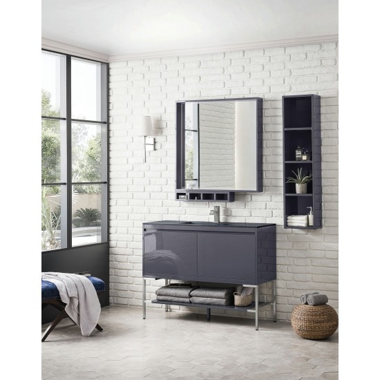 Milan 47.3" Single Vanity Modern Grey Nickel w/Charcoal Black Composite Top