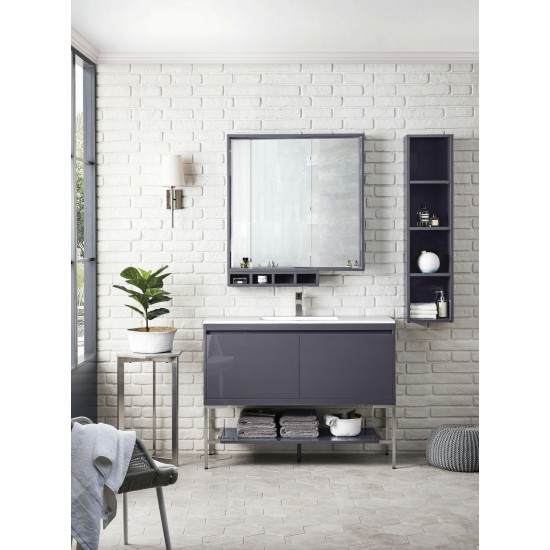 Milan 47.3" Single Vanity Modern Grey Glossy Nickel w/Glossy White Composite Top