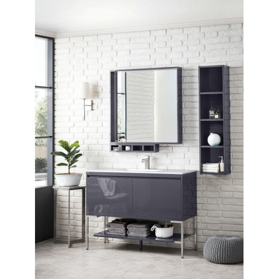 Milan 47.3" Single Vanity Modern Grey Glossy Nickel w/Glossy White Composite Top