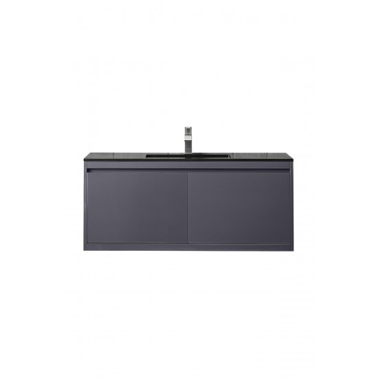 Milan 47.3" Single Vanity, Modern Grey Glossy w/Charcoal Black Composite Top