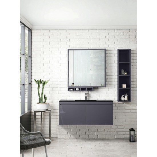 Milan 47.3" Single Vanity, Modern Grey Glossy w/Charcoal Black Composite Top