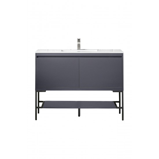 Milan 47.3" Single Vanity Modern Grey Glossy Black w/Glossy White Composite Top