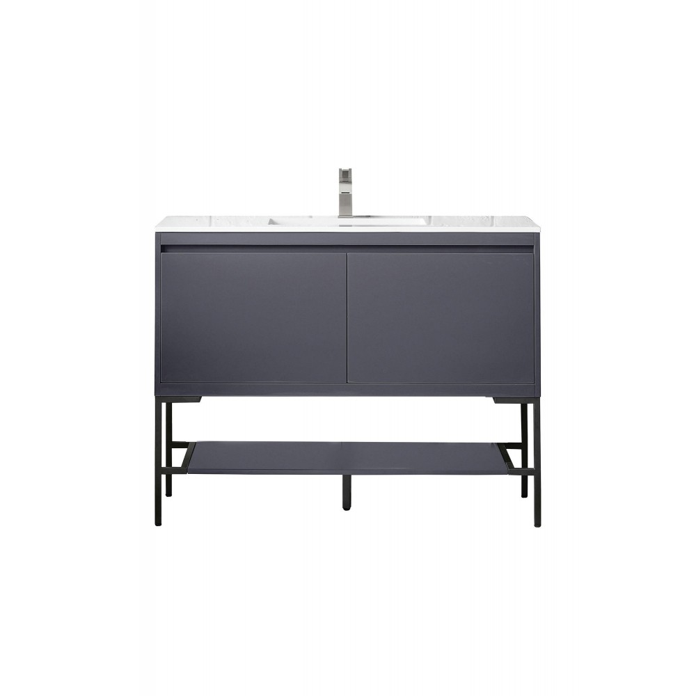 Milan 47.3" Single Vanity Modern Grey Glossy Black w/Glossy White Composite Top