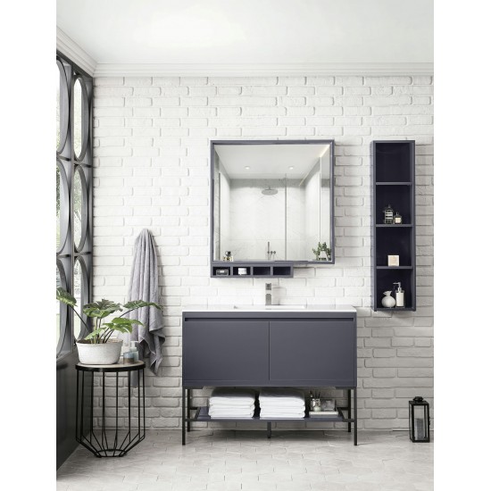 Milan 47.3" Single Vanity Modern Grey Glossy Black w/Glossy White Composite Top