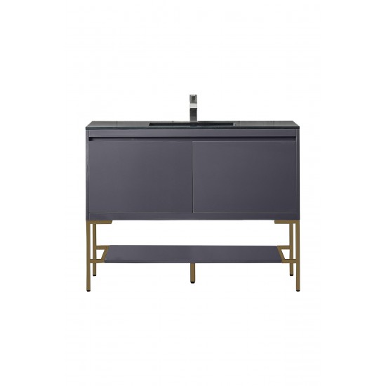 Milan 47.3" Single Vanity Modern Grey Radiant Gold, Charcoal Black Composite Top