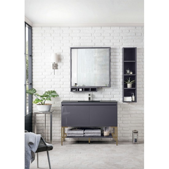 Milan 47.3" Single Vanity Modern Grey Radiant Gold, Charcoal Black Composite Top